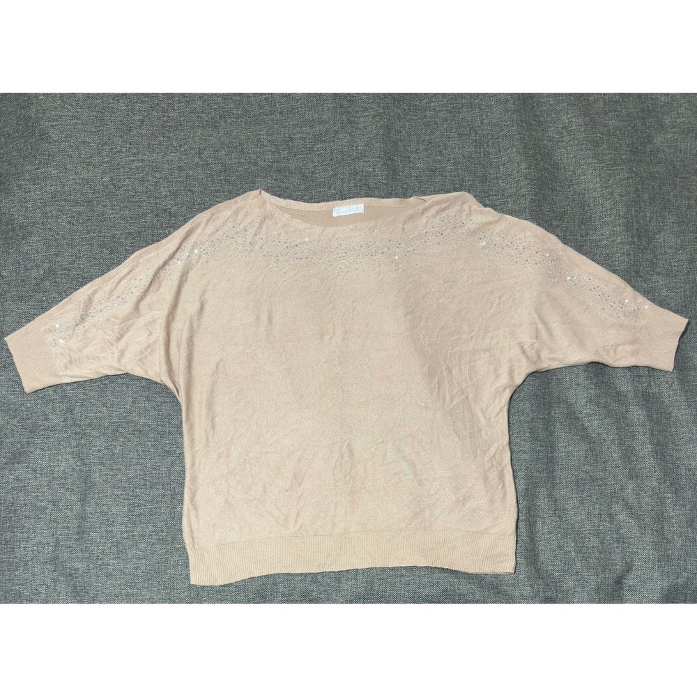 89th + Madison Womens 1X Sweater Tan Studded Dolman Sleeve Knit Top
